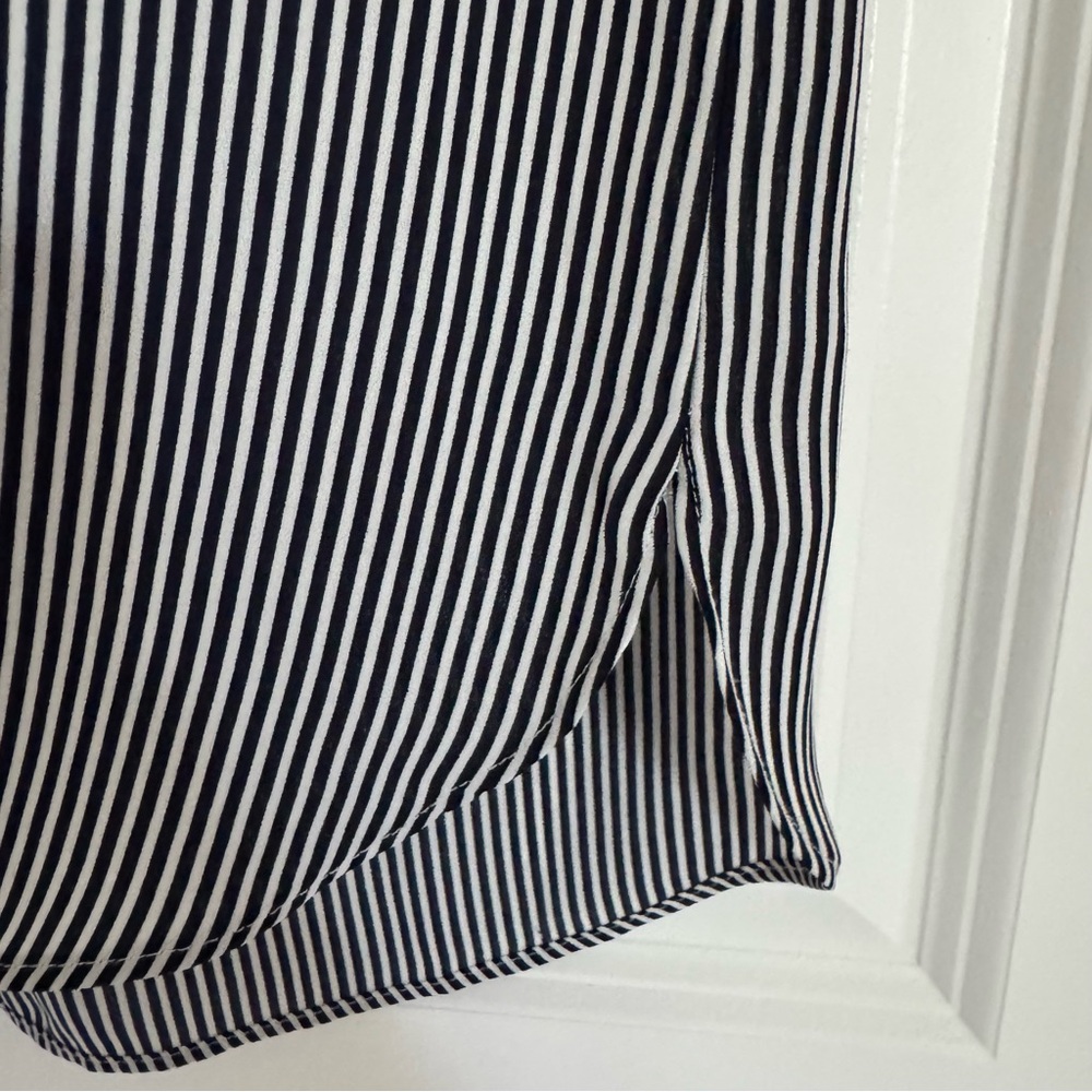 LOFT Ruffled Black and White Striped Sleeveless Blouse, SP - Picture 5 of 10